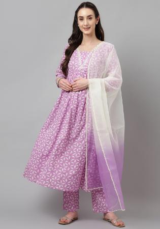 Picture of Magnificent Cotton Plum Readymade Salwar Kameez