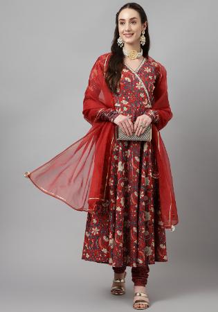 Picture of Superb Cotton Maroon Readymade Salwar Kameez