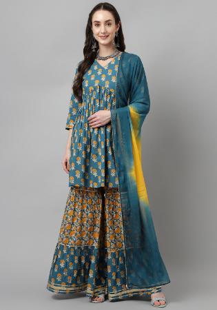 Picture of Amazing Cotton Steel Blue Readymade Salwar Kameez