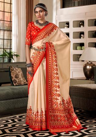 Picture of Well Formed Chiffon & Cotton Burly Wood Saree