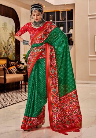 Picture of Marvelous Chiffon & Cotton Forest Green Saree