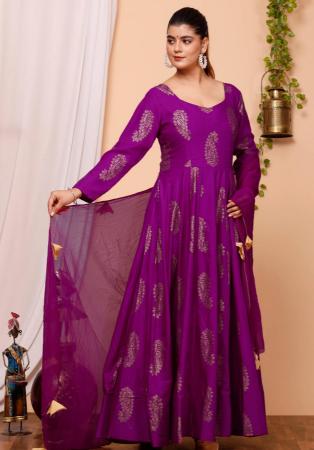 Picture of Fine Rayon & Cotton Purple Readymade Gown