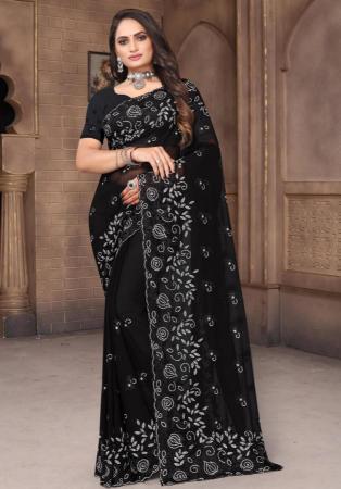 Picture of Lovely Georgette Black Saree