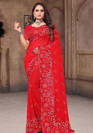 Picture of Comely Georgette Crimson Saree