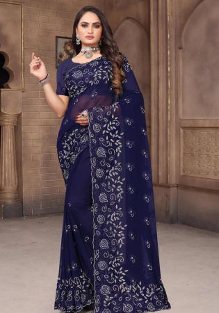 Picture of Superb Georgette Navy Blue Saree