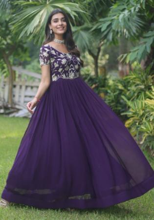 Picture of Stunning Georgette Purple Readymade Gown