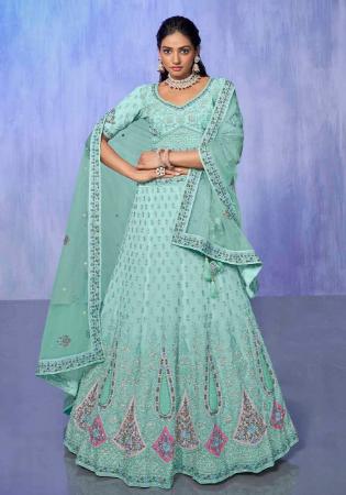 Picture of Net & Organza Light Steel Blue Lehenga Choli