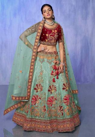 Picture of Radiant Net & Organza Maroon Lehenga Choli