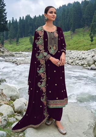 Picture of Grand Chiffon Purple Straight Cut Salwar Kameez