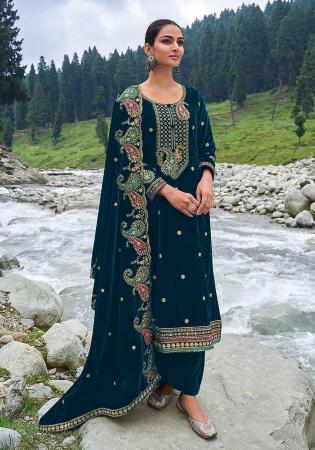 Picture of Beautiful Chiffon Navy Blue Straight Cut Salwar Kameez