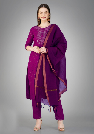 Picture of Amazing Cotton Purple Readymade Salwar Kameez