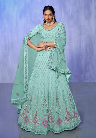 Picture of Georgette & Net Dark Sea Green Lehenga Choli