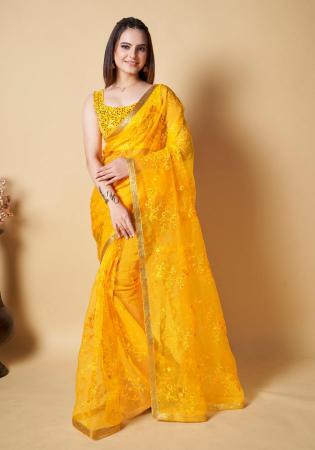 Picture of Wonderful Organza Yellow Saree