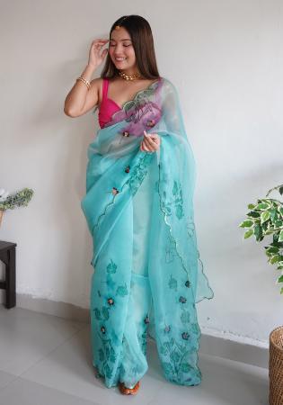 Picture of Lovely Organza Medium Aqua Marine Saree