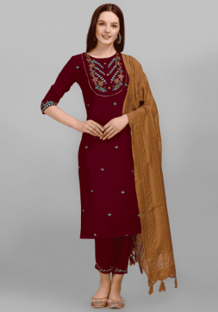 Picture of Comely Cotton Maroon Readymade Salwar Kameez