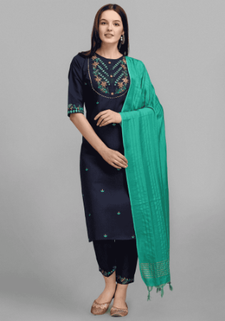 Picture of Gorgeous Cotton Navy Blue Readymade Salwar Kameez