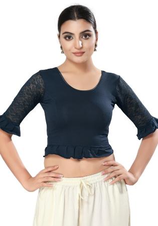 Picture of Ideal Lycra Navy Blue Designer Blouse