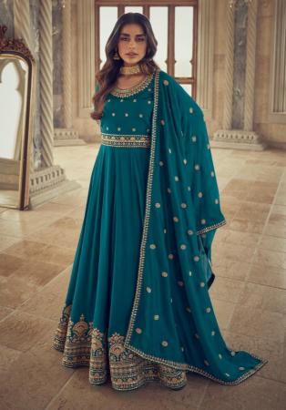 Picture of Fine Silk Teal Anarkali Salwar Kameez