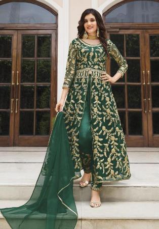 Picture of Good Looking Net Dark Green Straight Cut Salwar Kameez