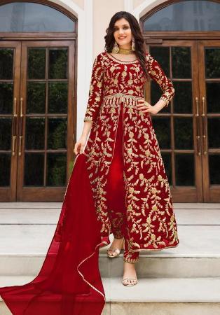 Picture of Ravishing Net Maroon Straight Cut Salwar Kameez