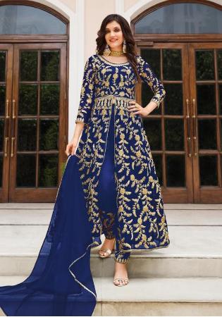 Picture of Excellent Net Midnight Blue Straight Cut Salwar Kameez