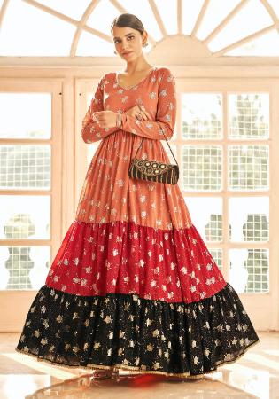 Picture of Fascinating Georgette Burly Wood Party Wear Gown