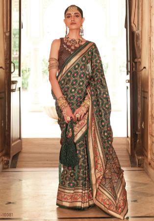 Picture of Fine Silk Dark Olive Green Saree