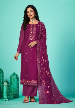 Picture of Statuesque Organza Purple Straight Cut Salwar Kameez