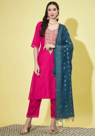 Picture of Cotton & Silk Light Coral Readymade Salwar Kameez