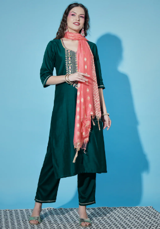 Picture of Gorgeous Cotton & Silk Teal Readymade Salwar Kameez