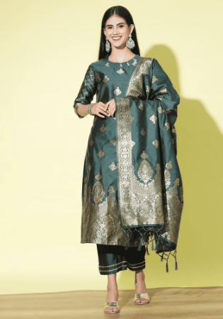 Picture of Cotton & Silk Sea Green Readymade Salwar Kameez