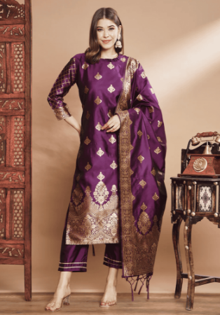 Picture of Cotton & Silk Purple Readymade Salwar Kameez