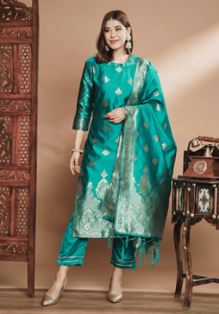 Picture of Cotton & Silk Sea Green Readymade Salwar Kameez