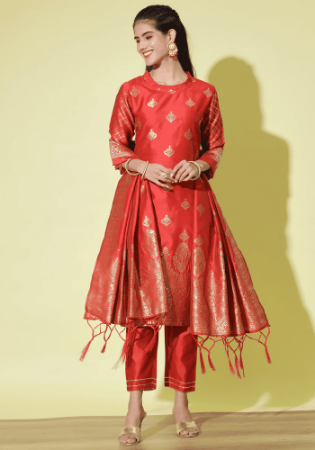 Picture of Cotton & Silk Fire Brick Readymade Salwar Kameez