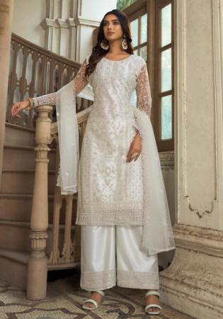 Picture of Nice Net Silver Straight Cut Salwar Kameez