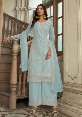 Picture of Net Light Slate Grey Straight Cut Salwar Kameez