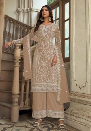 Picture of Good Looking Net Rosy Brown Straight Cut Salwar Kameez