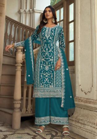 Picture of Splendid Net Midnight Blue Straight Cut Salwar Kameez