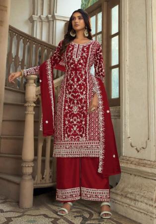 Picture of Fine Net Saddle Brown Straight Cut Salwar Kameez