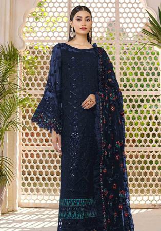 Picture of Georgette Midnight Blue Straight Cut Salwar Kameez