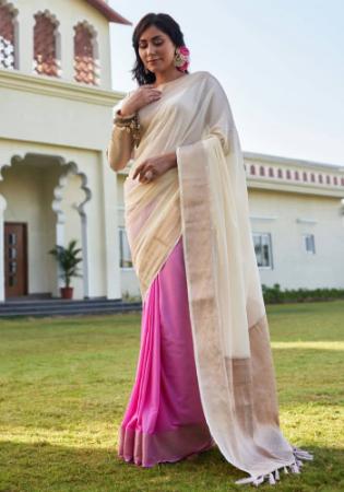 Picture of Radiant Georgette Off White & Pale Violet Red Saree