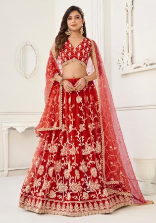 Picture of Stunning Net Fire Brick Lehenga Choli