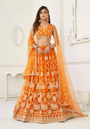 Picture of Classy Net Orange Red Lehenga Choli