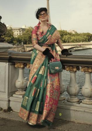 Picture of Marvelous Silk Dark Olive Green Saree