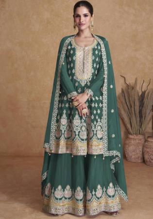 Picture of Georgette Sea Green Straight Cut Salwar Kameez