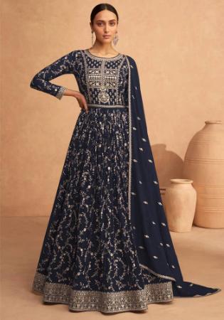 Picture of Comely Georgette Navy Blue Anarkali Salwar Kameez