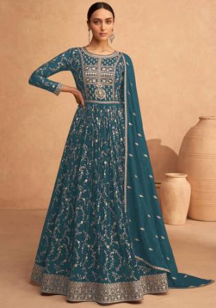 Picture of Nice Georgette Steel Blue Anarkali Salwar Kameez