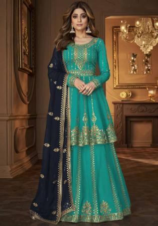 Picture of Georgette Light Sea Green Straight Cut Salwar Kameez