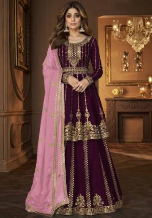 Picture of Georgette Saddle Brown Straight Cut Salwar Kameez