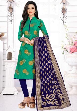 Picture of Marvelous Silk Teal Straight Cut Salwar Kameez